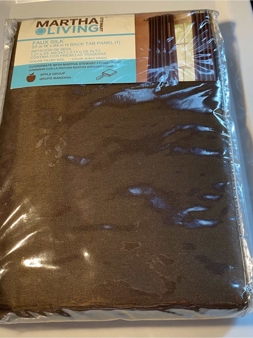 *CLEARANCE* Martha Stewart Living Faux Silk Curtain Panel in Tilled Soil 50 x 84